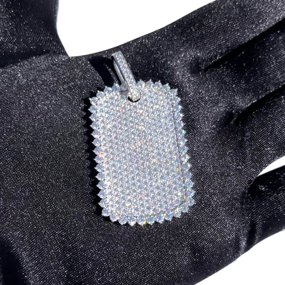LARGE VVS1 Moissanite Diamond Rectangle Dog tag Pendant 925 Sterling Silver